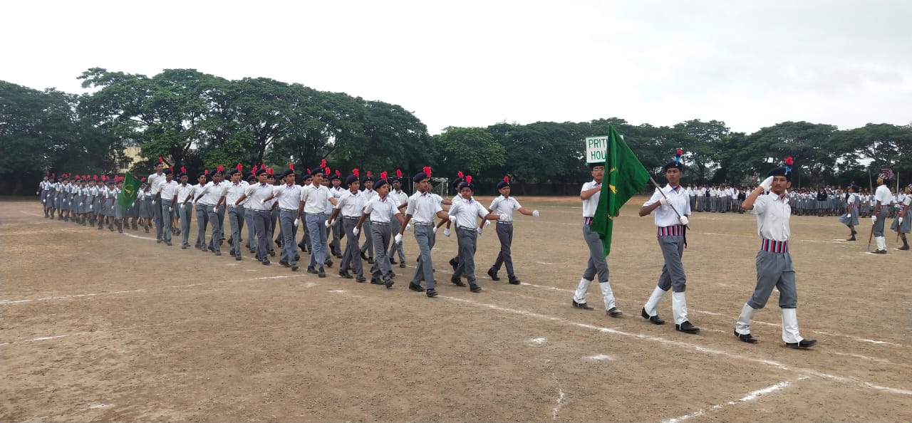 March Past by the students of Std VIII to X. The parade led by the School Captain Boys' Sanskar Shete.