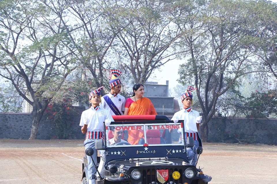  The Chief Guest, Hon. Mrs. Sunetratai Pawar, Executive Committee Member, V.P., inspecting the Parade.